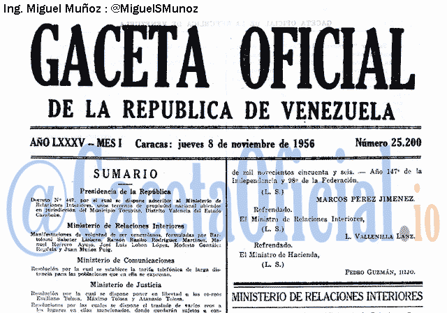 Gaceta Oficial 25200 del 8 Noviembre 1956