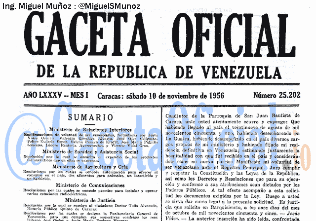 Gaceta Oficial 25202 del 10 Noviembre 1956