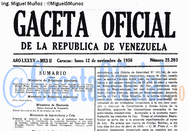 Gaceta Oficial 25203 del 12 Noviembre 1956