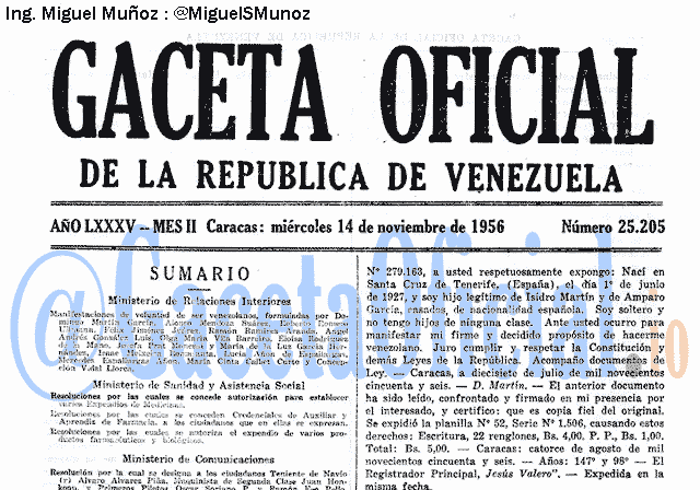 Gaceta Oficial 25205 del 14 Noviembre 1956