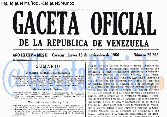 Gaceta Oficial 25206 del 15 Noviembre 1956