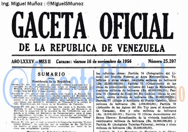 Gaceta Oficial 25207 del 16 Noviembre 1956