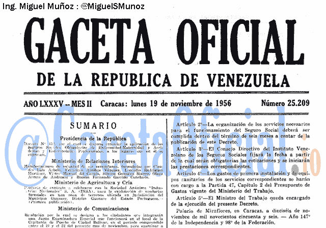 Gaceta Oficial 25209 del 19 Noviembre 1956