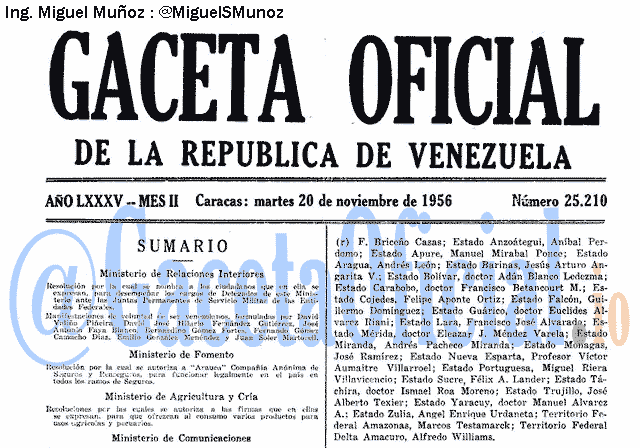 Gaceta Oficial 25210 del 20 Noviembre 1956