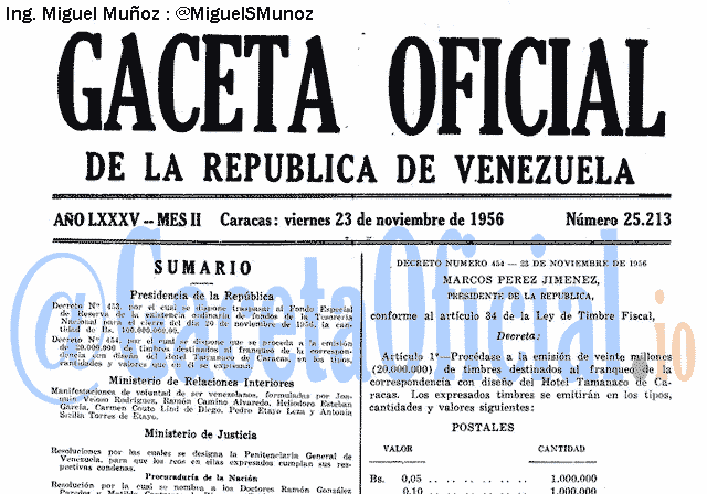 Gaceta Oficial 25213 del 23 Noviembre 1956