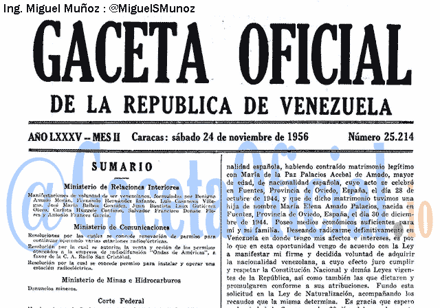 Gaceta Oficial 25214 del 24 Noviembre 1956