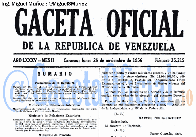 Gaceta Oficial 25215 del 26 Noviembre 1956