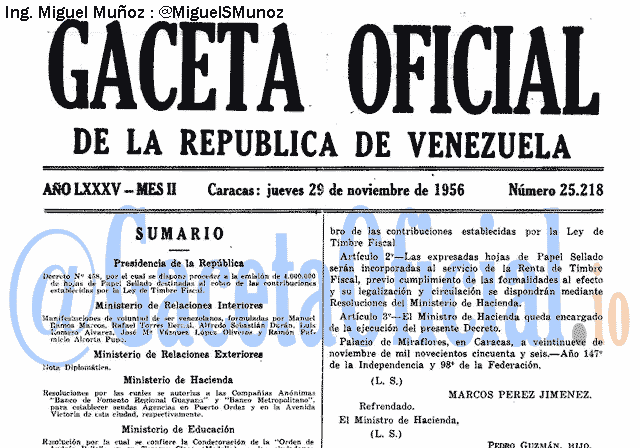 Gaceta Oficial 25218 del 29 Noviembre 1956
