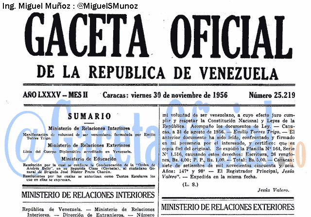 Gaceta Oficial 25219 del 30 Noviembre 1956