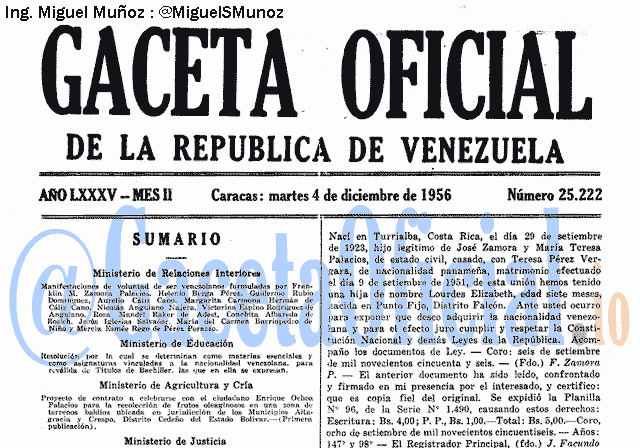 Gaceta Oficial 25222 del 4 Diciembre 1956