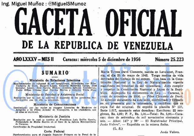 Gaceta Oficial 25223 del 5 Diciembre 1956