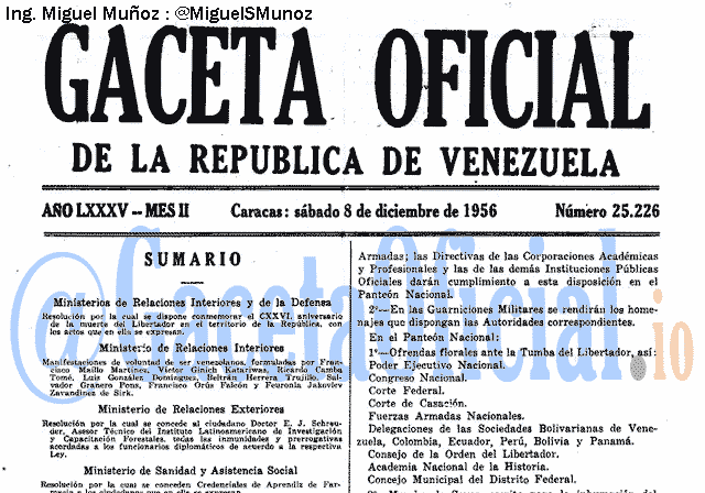 Gaceta Oficial 25226 del 8 Diciembre 1956