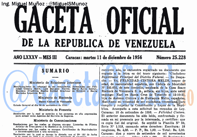 Gaceta Oficial 25228 del 11 Diciembre 1956