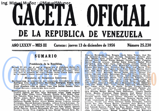 Gaceta Oficial 25230 del 13 Diciembre 1956
