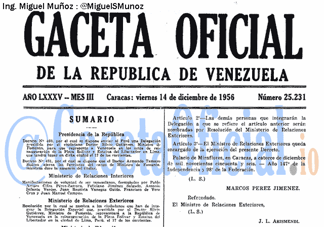 Gaceta Oficial 25231 del 14 Diciembre 1956