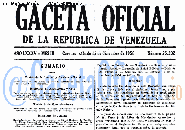 Gaceta Oficial 25232 del 15 Diciembre 1956