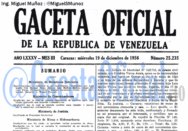 Gaceta Oficial 25235 del 19 Diciembre 1956