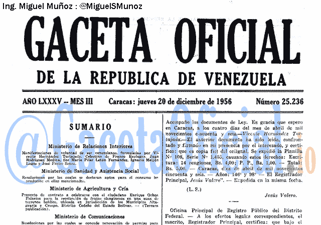 Gaceta Oficial 25236 del 20 Diciembre 1956