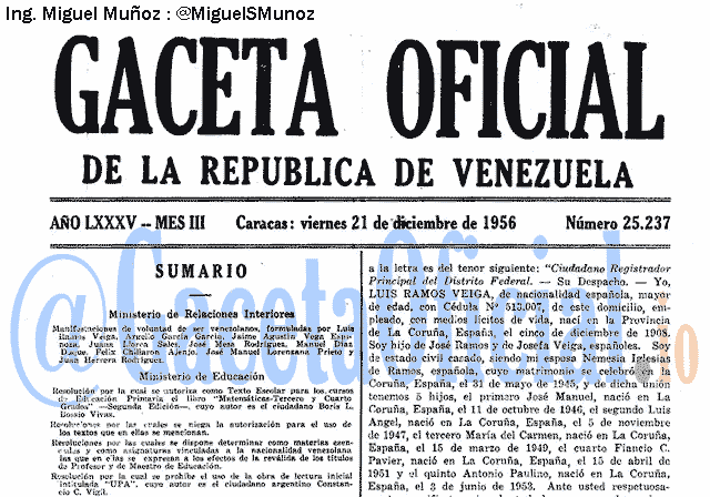 Gaceta Oficial 25237 del 21 Diciembre 1956
