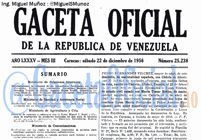 Gaceta Oficial 25238 del 22 Diciembre 1956