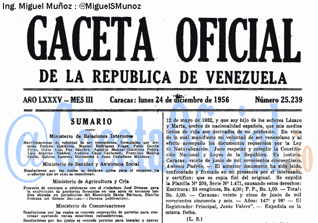 Gaceta Oficial 25239 del 24 Diciembre 1956