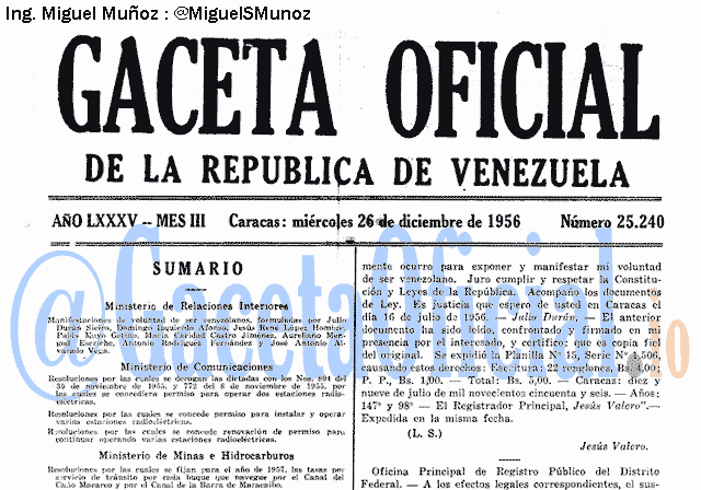 Gaceta Oficial 25240 del 26 Diciembre 1956