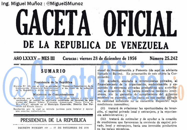 Gaceta Oficial 25242 del 28 Diciembre 1956