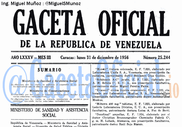 Gaceta Oficial 25244 del 31 Diciembre 1956