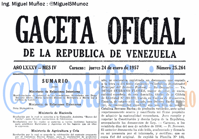 Gaceta Oficial 25264 del 24 Enero 1957