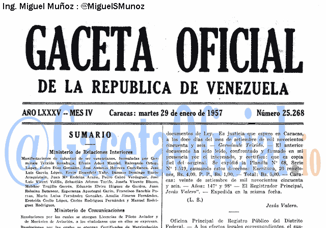 Gaceta Oficial 25268 del 29 Enero 1957
