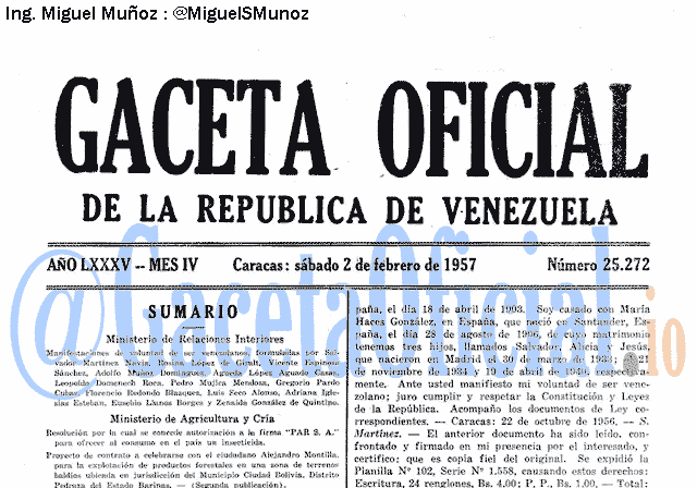 Gaceta Oficial 25272 del 2 Febrero 1957