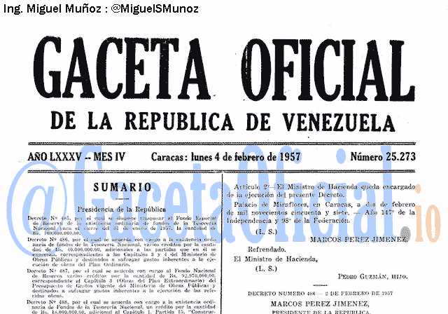 Gaceta Oficial 25273 del 4 Febrero 1957
