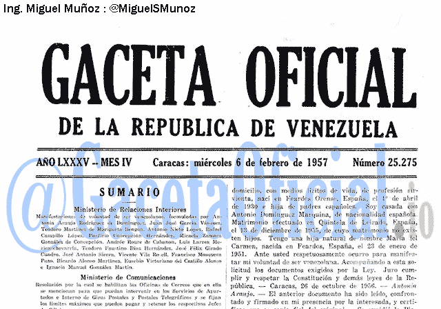 Gaceta Oficial 25275 del 6 Febrero 1957