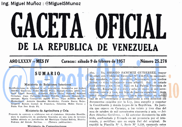Gaceta Oficial 25278 del 9 Febrero 1957