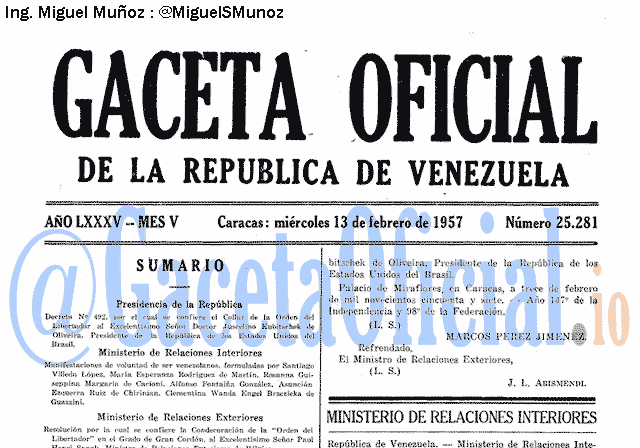 Gaceta Oficial 25281 del 13 Febrero 1957