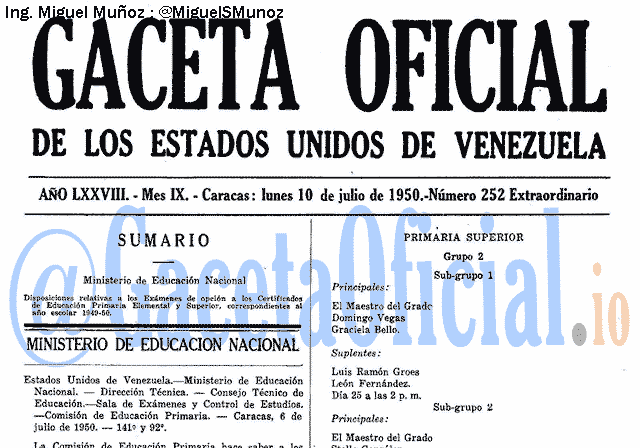 Gaceta Oficial 252 del 10 Julio 1950