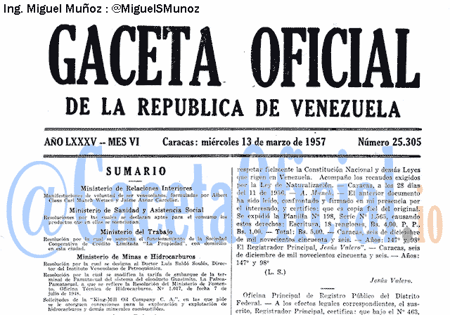 Gaceta Oficial 25305 del 13 Marzo 1957