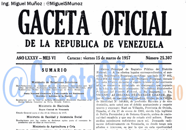 Gaceta Oficial 25307 del 15 Marzo 1957