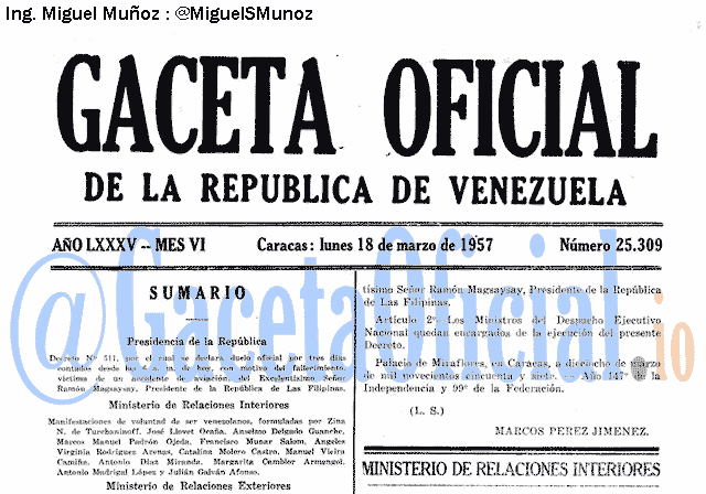 Gaceta Oficial 25309 del 18 Marzo 1957