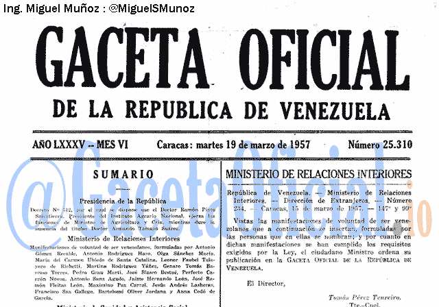 Gaceta Oficial 25310 del 19 Marzo 1957