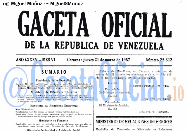 Gaceta Oficial 25312 del 21 Marzo 1957