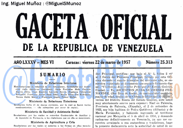 Gaceta Oficial 25313 del 22 Marzo 1957