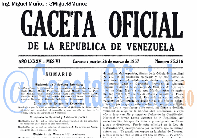 Gaceta Oficial 25316 del 26 Marzo 1957