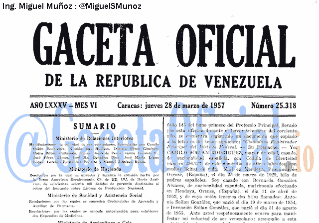 Gaceta Oficial 25318 del 28 Marzo 1957