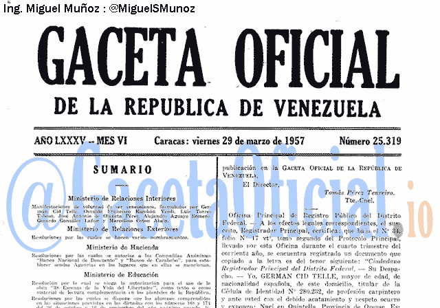 Gaceta Oficial 25319 del 29 Marzo 1957