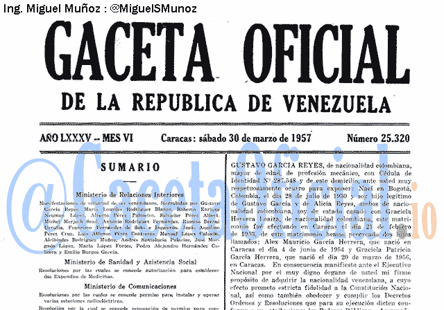 Gaceta Oficial 25320 del 30 Marzo 1957