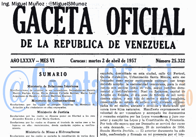 Gaceta Oficial 25322 del 2 Abril 1957