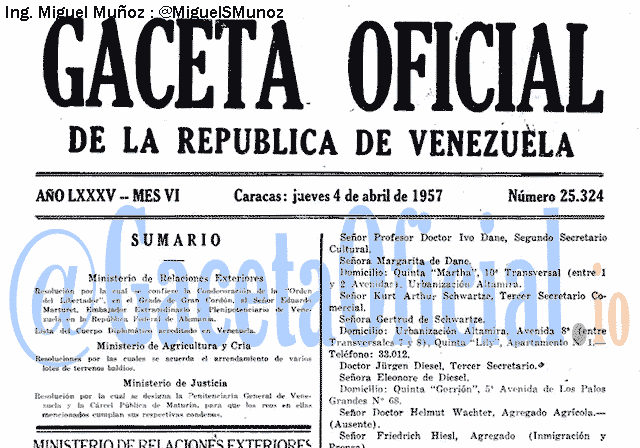 Gaceta Oficial 25324 del 4 Abril 1957