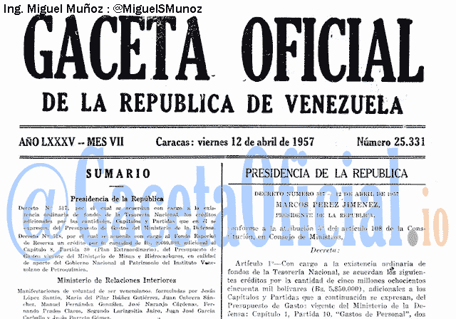 Gaceta Oficial 25331 del 12 Abril 1957