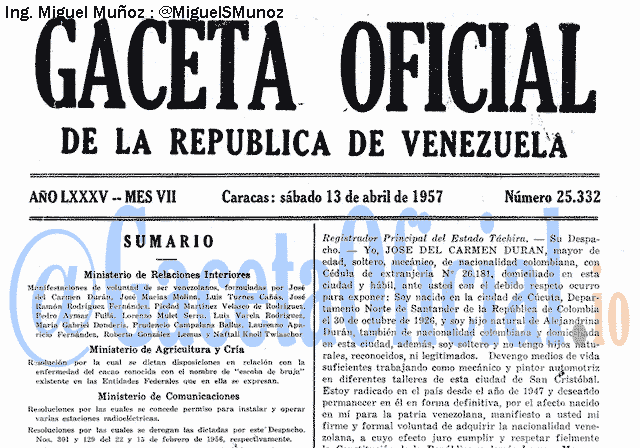 Gaceta Oficial 25332 del 13 Abril 1957